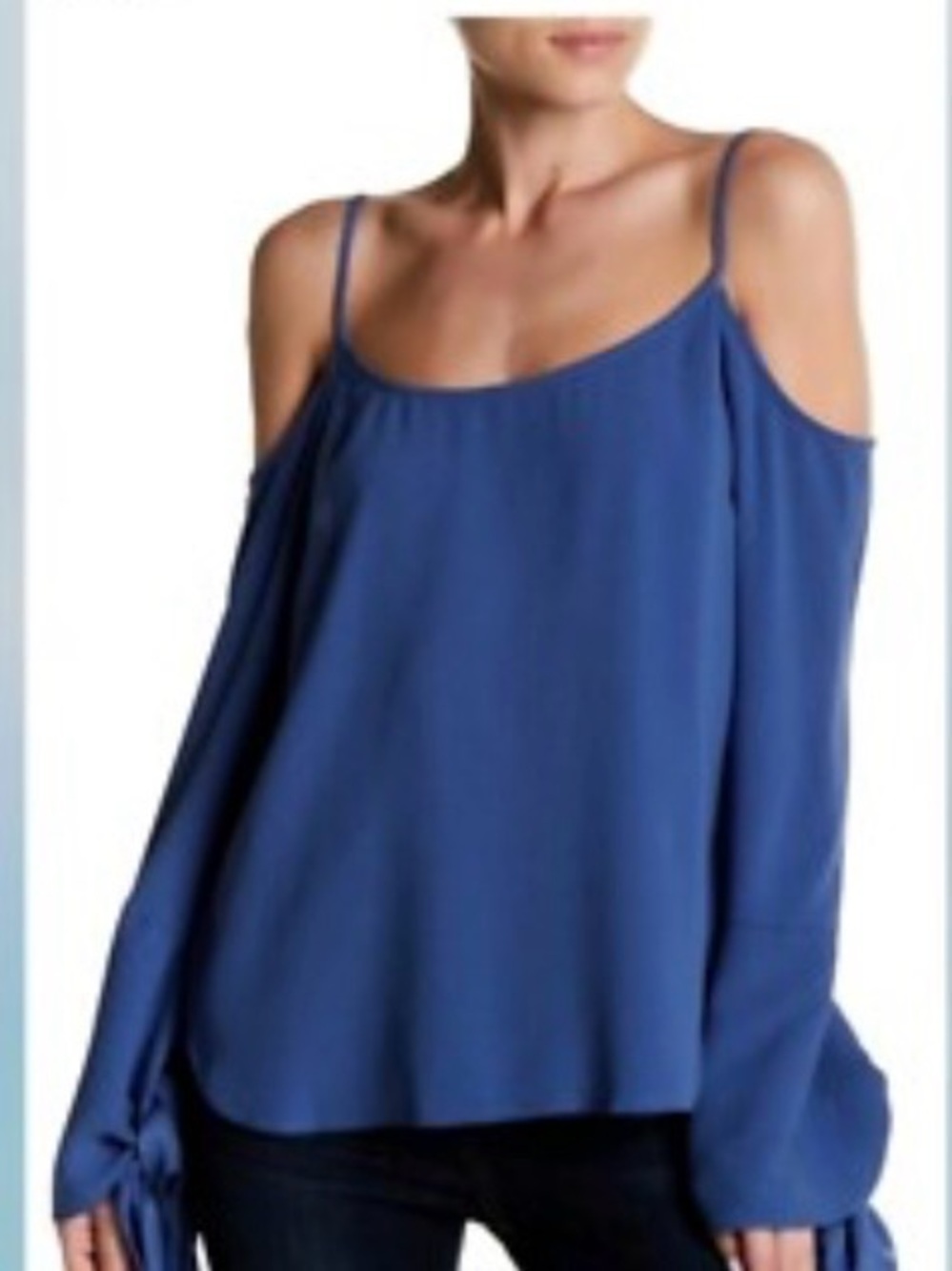 BCBGMaxAzria Blue Cold-Shoulder Tie-Sleeve Blouse